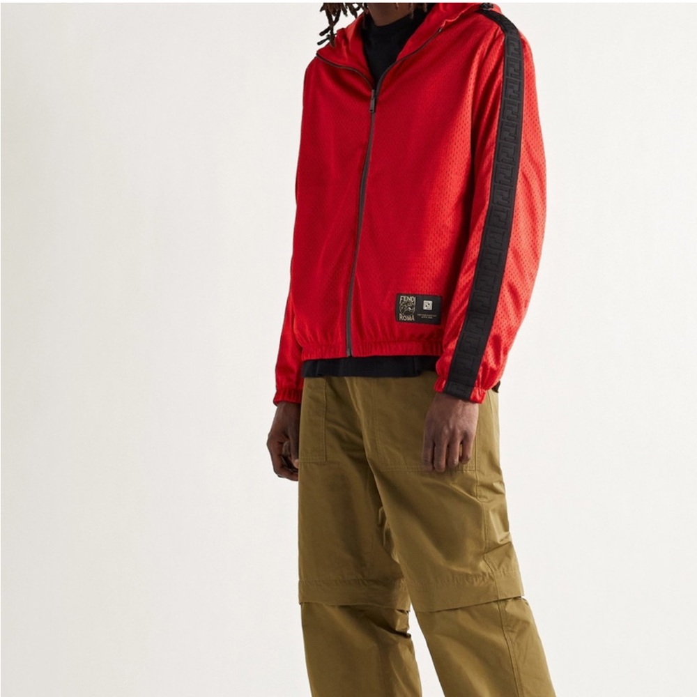 NWT MENS FENDI x KWAY LIMITED EDITION ITALY PERFORATED RED REVERSIBLE JACKET MED - Picture 5 of 15